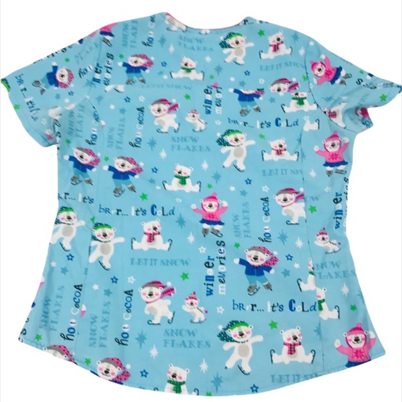Scrubstar Ice Skating Bears Winter Scrub Top, Blue, X-Small - Picture 3 of 5